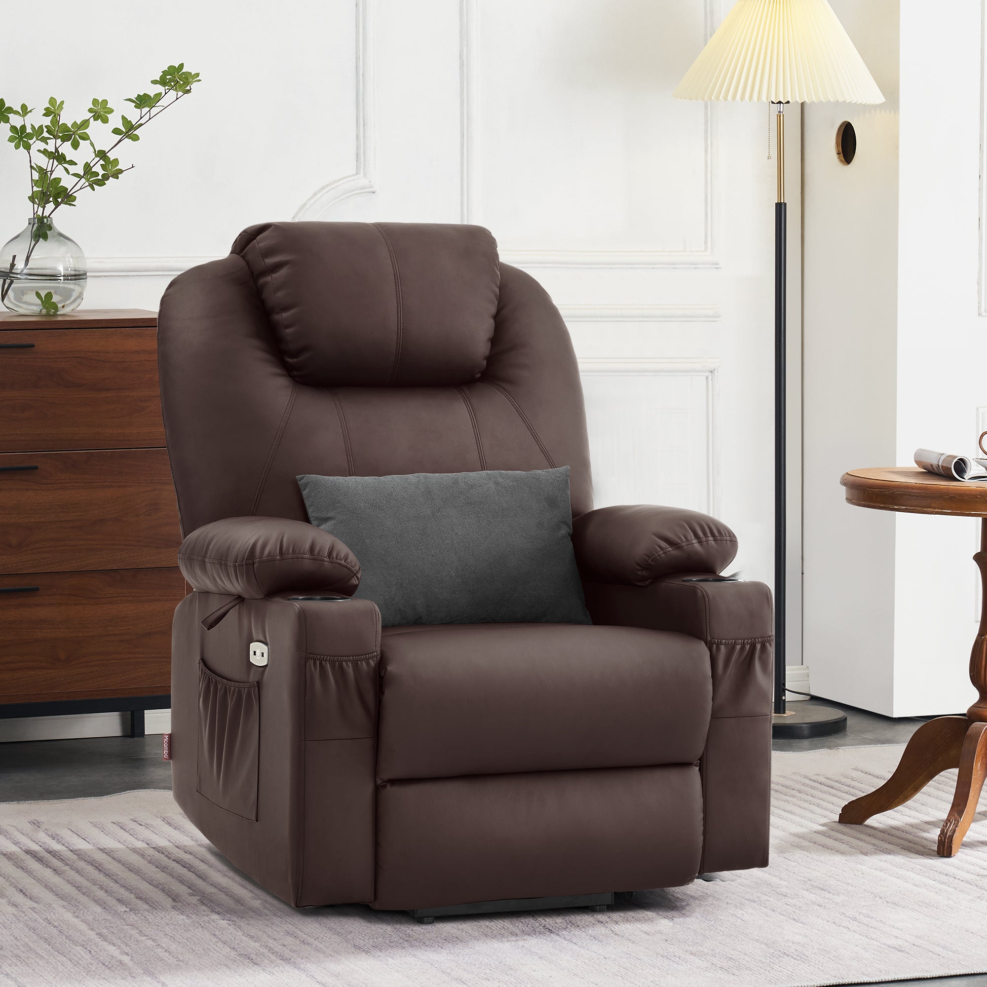 Power Lift Recliner Chair for Elderly, Dual Motor, Massage and Heat, Faux Leather 7815