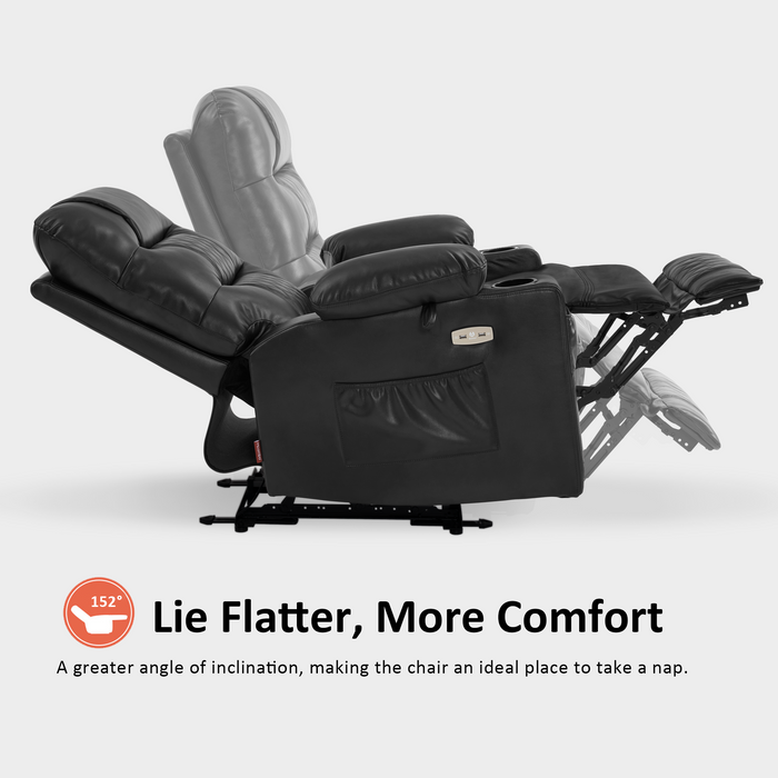 MCombo Power Recliner Chair, Electric Reclining with Heat and Massage for Adult, Cup Holder, USB Port, Extended Footrest, Breathable Leather Electric Reliner Sofa Seat for Living Room, 6160-PR621 (No Lift)