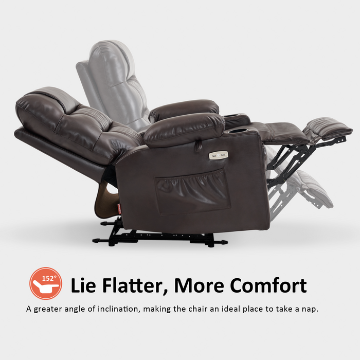 MCombo Power Recliner Chair, Electric Reclining with Heat and Massage for Adult, Cup Holder, USB Port, Extended Footrest, Breathable Leather Electric Reliner Sofa Seat for Living Room, 6160-PR621 (No Lift)