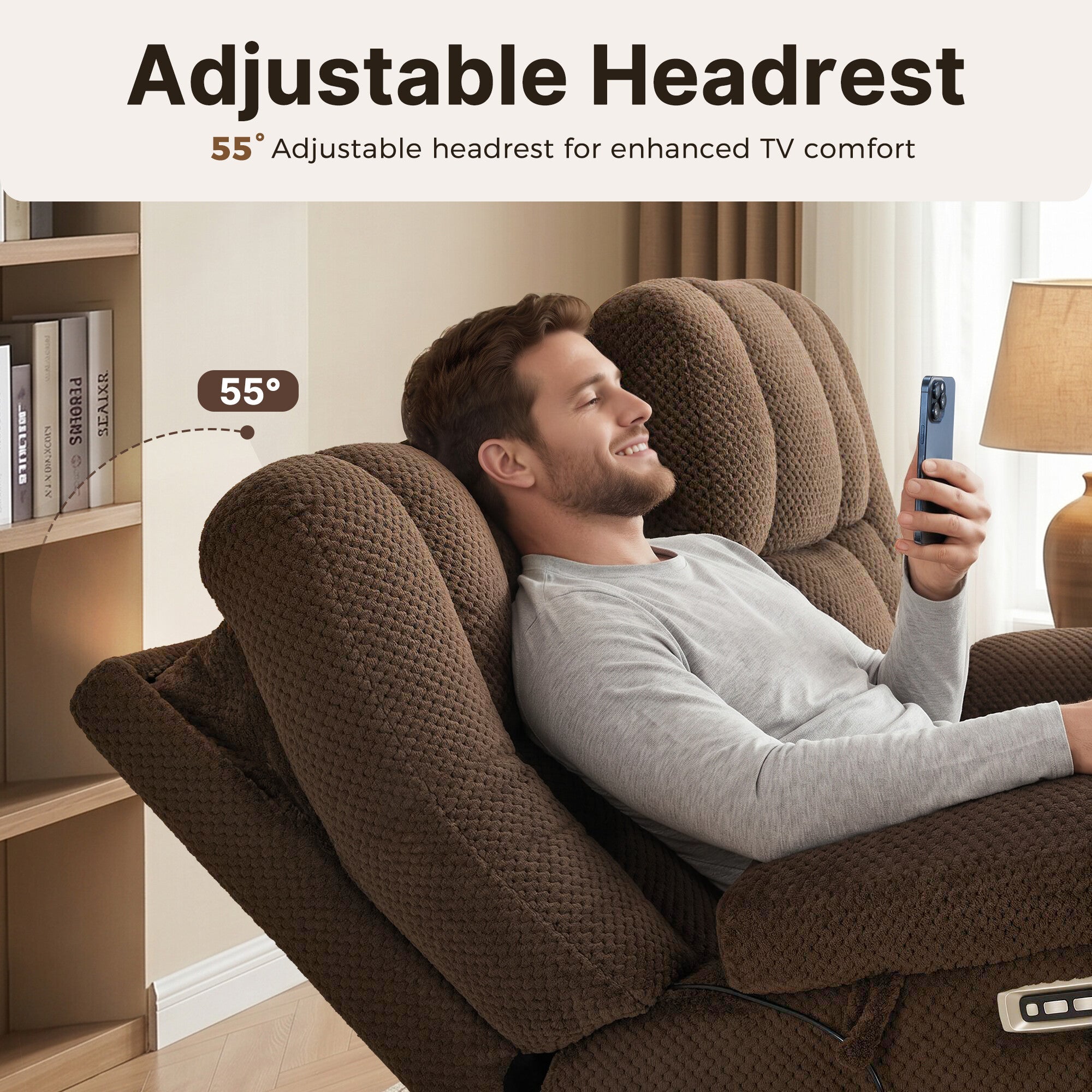 Power Reclining Loveseat with Heat and Massage, Fabric 6855