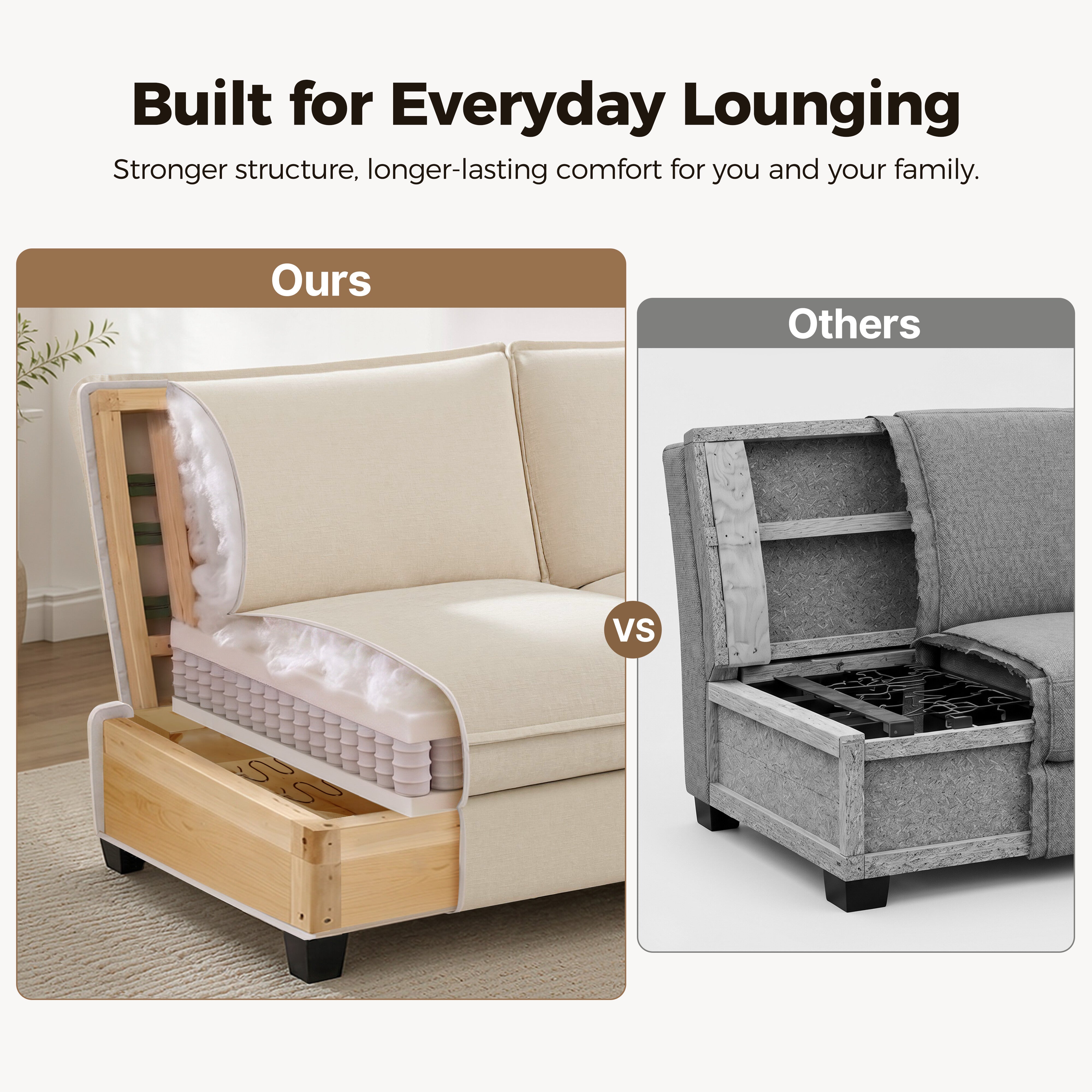 Oversized Cloud Modular Sectional Sofa, FSC Certified Sectional Couches with Ottoman for Living Room S0701
