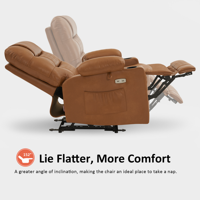 MCombo Power Recliner Chair, Electric Reclining with Heat and Massage for Adult, Cup Holder, USB Port, Extended Footrest, Breathable Leather Electric Reliner Sofa Seat for Living Room, 6160-PR621 (No Lift)