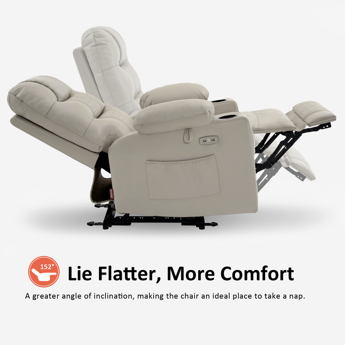 MCombo Power Recliner Chair, Electric Reclining with Heat and Massage for Adult, Cup Holder, USB Port, Extended Footrest, Breathable Leather Electric Reliner Sofa Seat for Living Room, 6160-PR621 (No Lift)