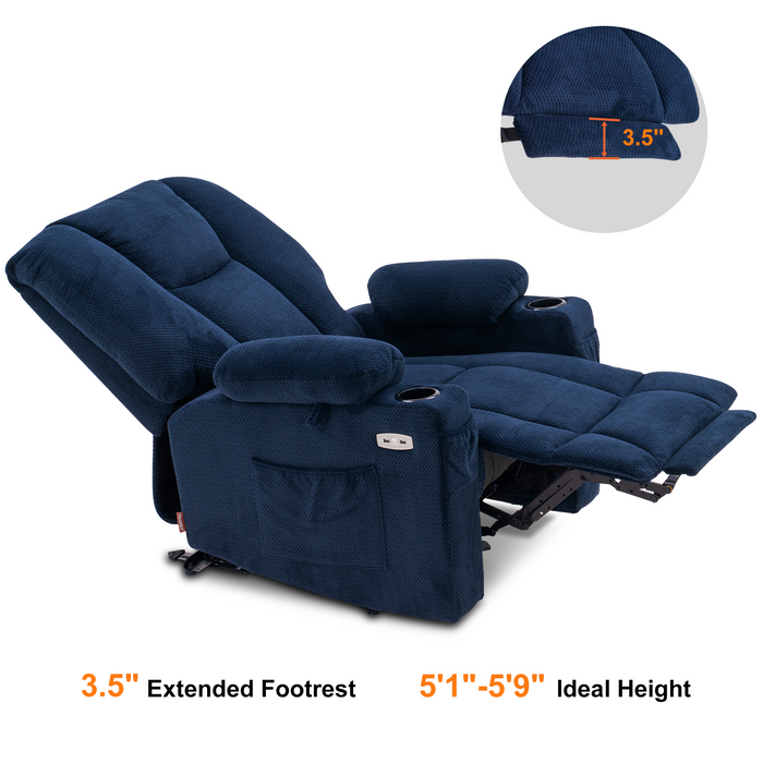 Mcombo Electric Power Recliner Chair with Massage & Heat, Extended Footrest, USB Ports, 2 Side Pockets, Cup Holders, Plush Fabric 8015