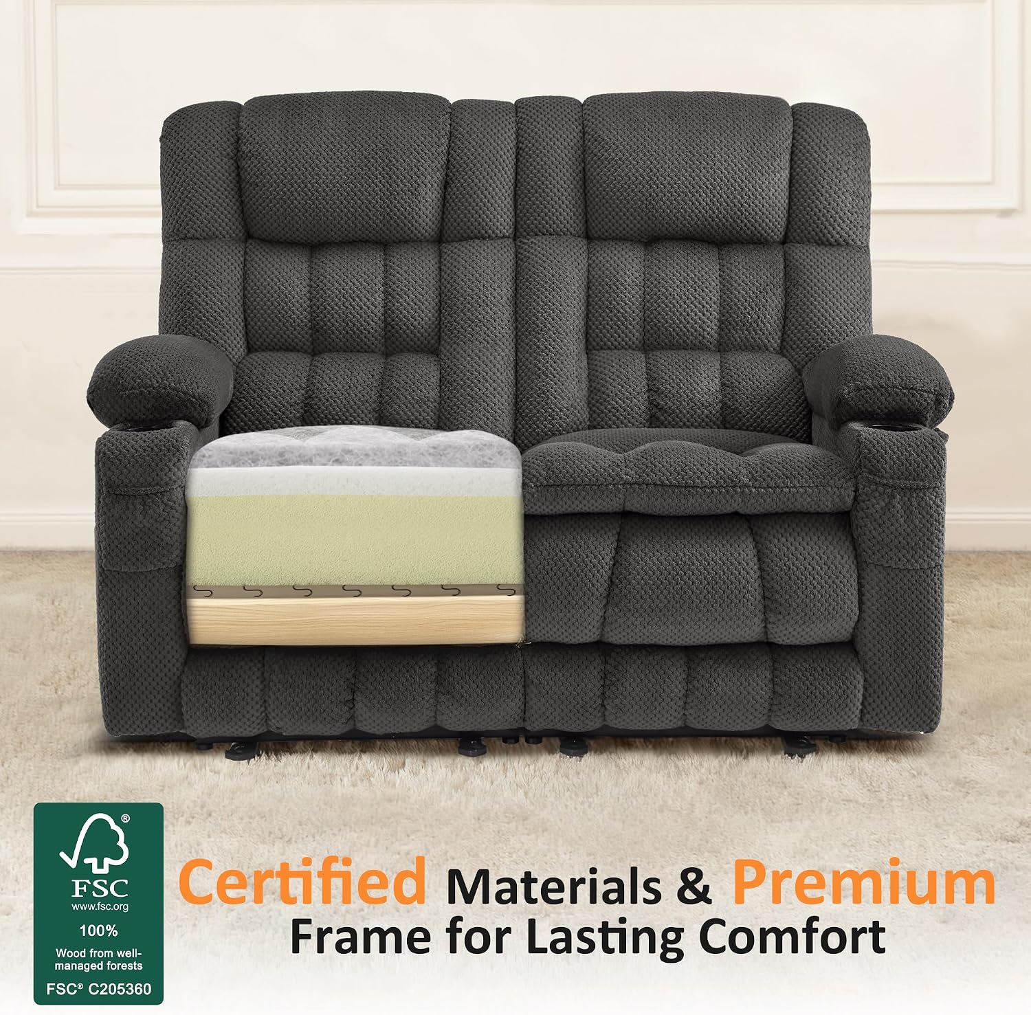 Power Reclining Loveseat with Heat and Massage, Fabric 6314|6316M3