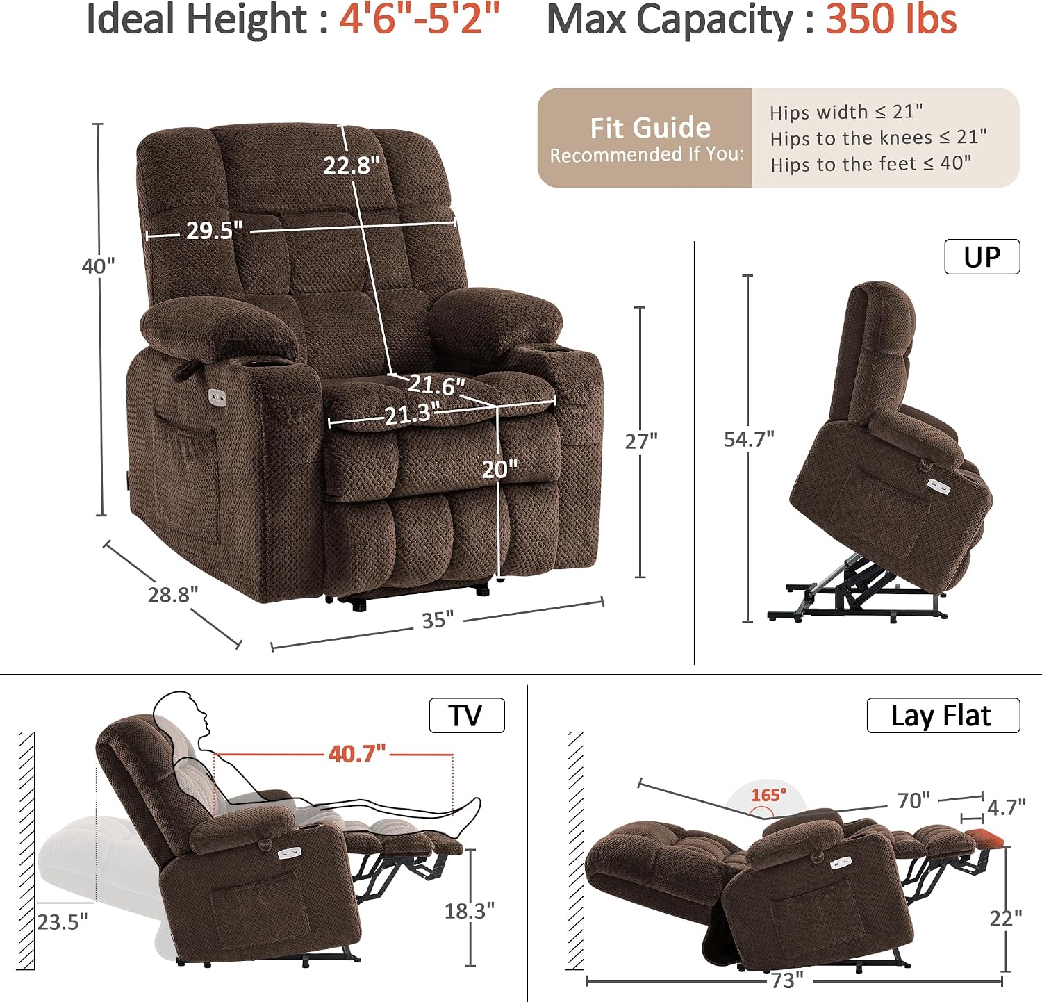 Dual Motor Power Lift Recliner Chair for Elderly, Massage and Heat, Lay Flat for Sleeping, Fabric 7890|7893|7896|R7897|R7891|R7894