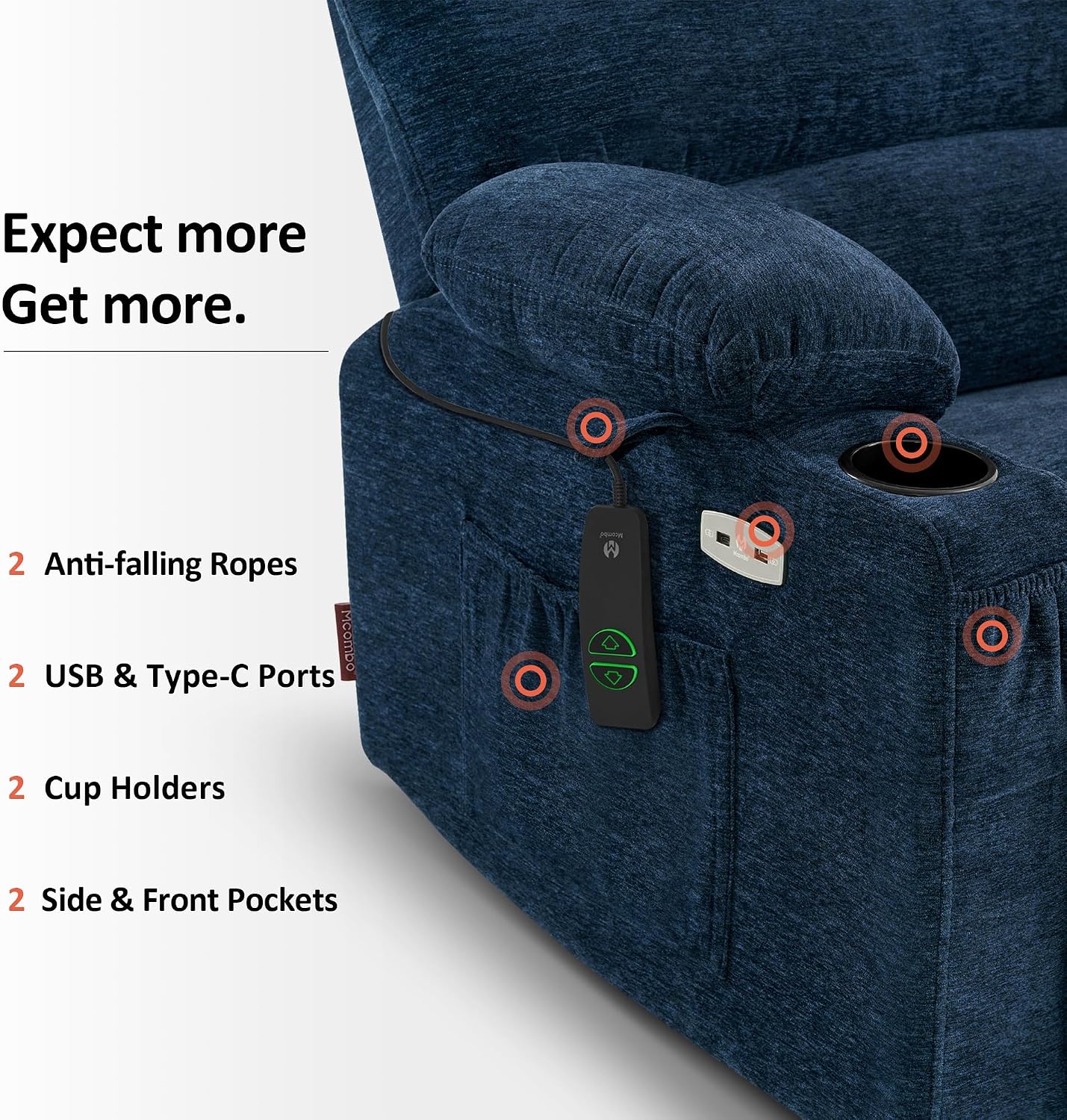 Power Lift Recliner Chair, Massage and Heat, Fabric 7095|7099|R7092|R7096