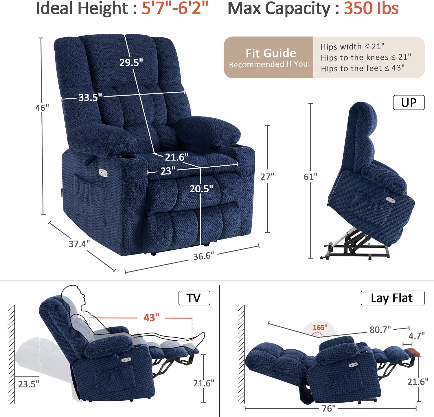 Dual Motor Power Lift Recliner Chair for Elderly, Massage and Heat, Lay Flat for Sleeping, Fabric 7890|7893|7896|R7897|R7891|R7894