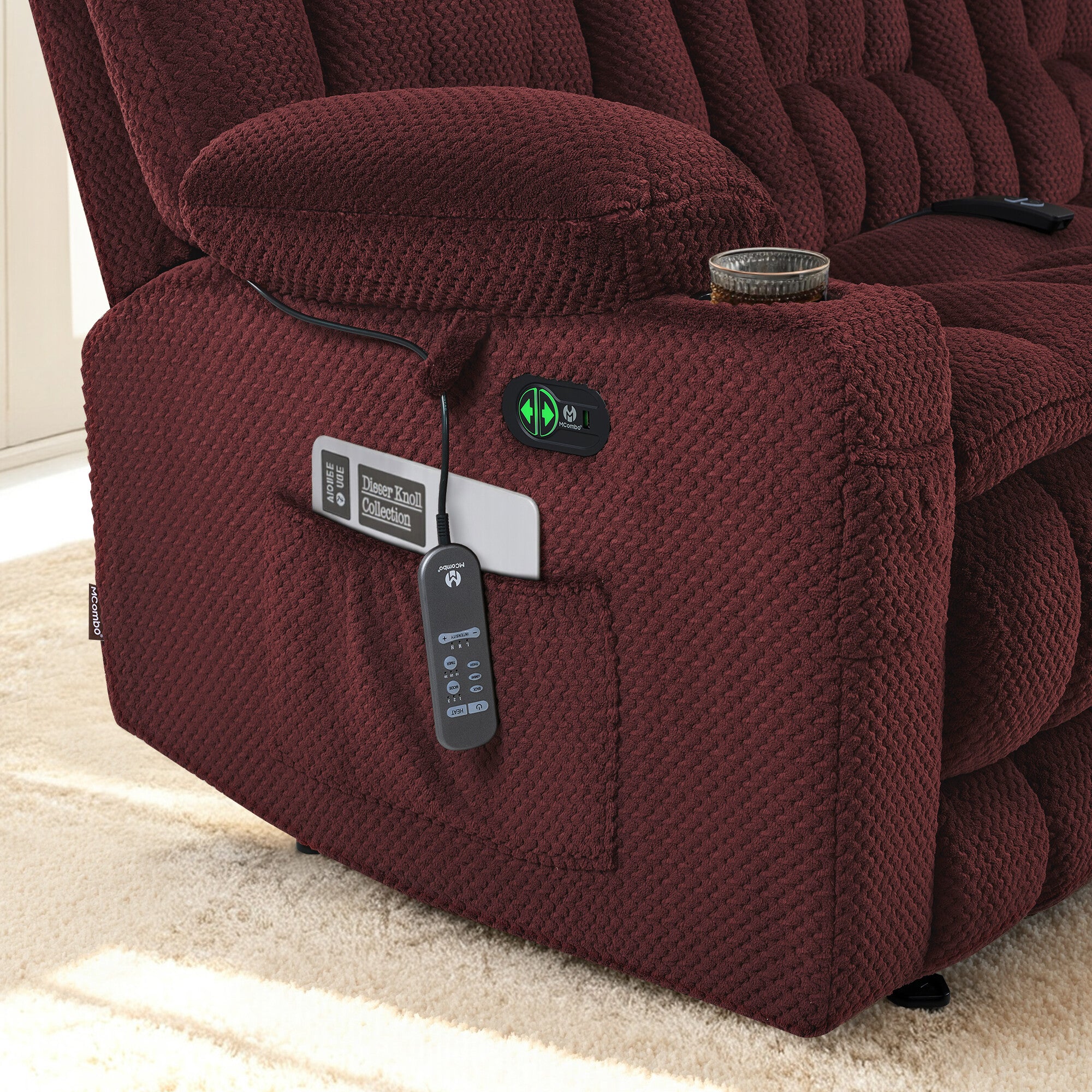 Power Reclining Loveseat with Heat and Massage, Fabric RS6314
