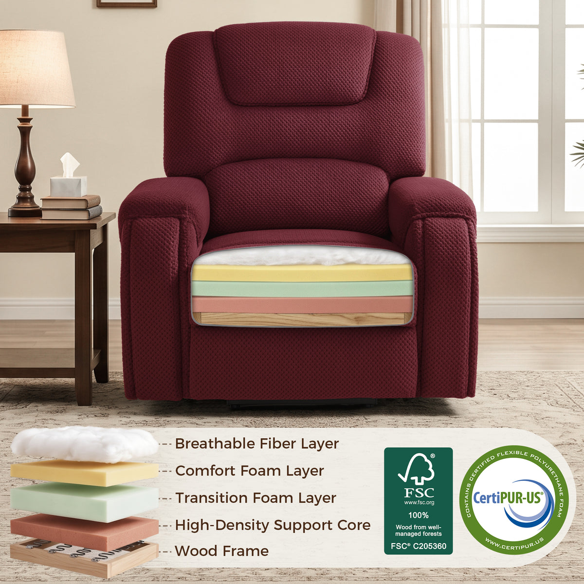 4-Motor Power Lift Recliner with Power Lumbar & Headrest R7558