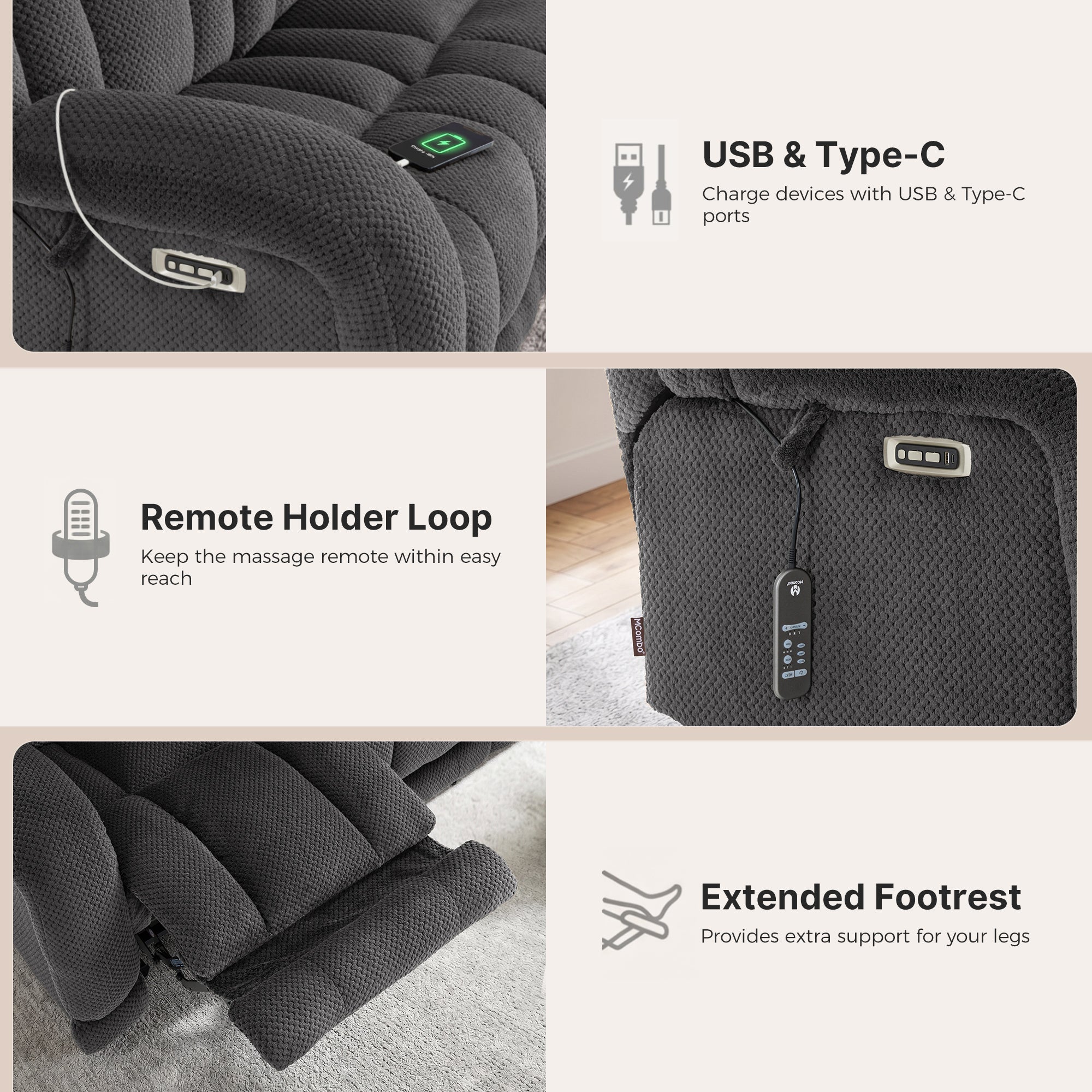 Power Reclining Loveseat with Heat and Massage, Fabric 6855