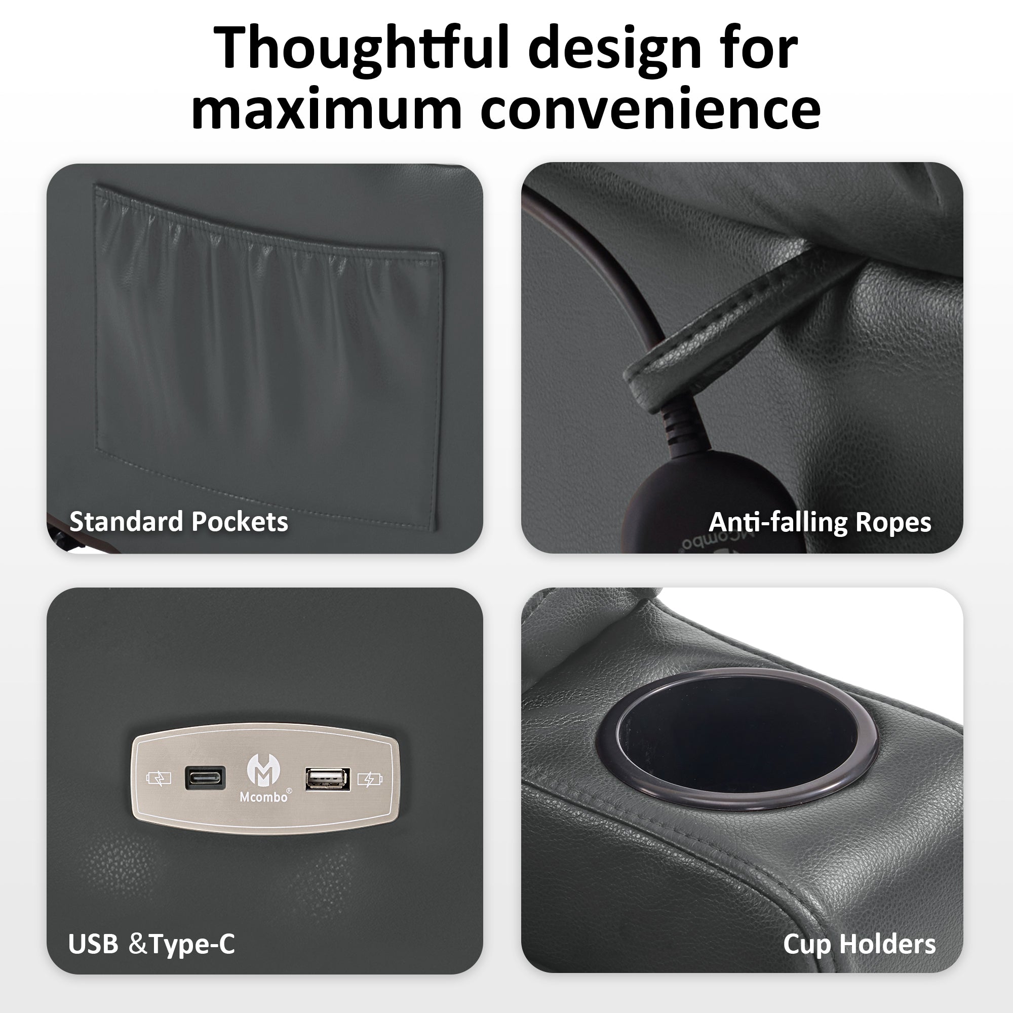 Power Lift Recliner Chair for Elderly, Triple Motor, Massage and Heat, Faux Leather 7661|7662