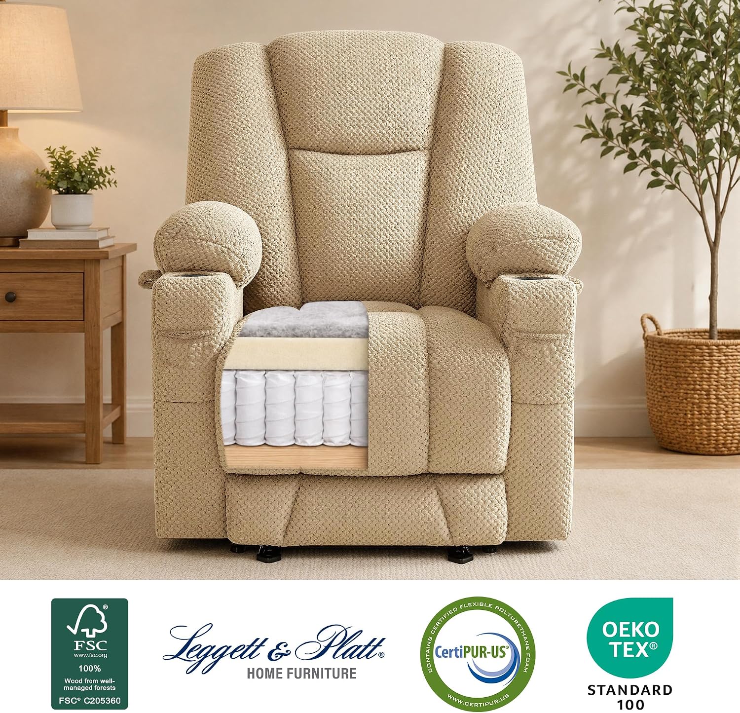 Power Recliner Chair with Massage and Heat, Fabric 8015|8017