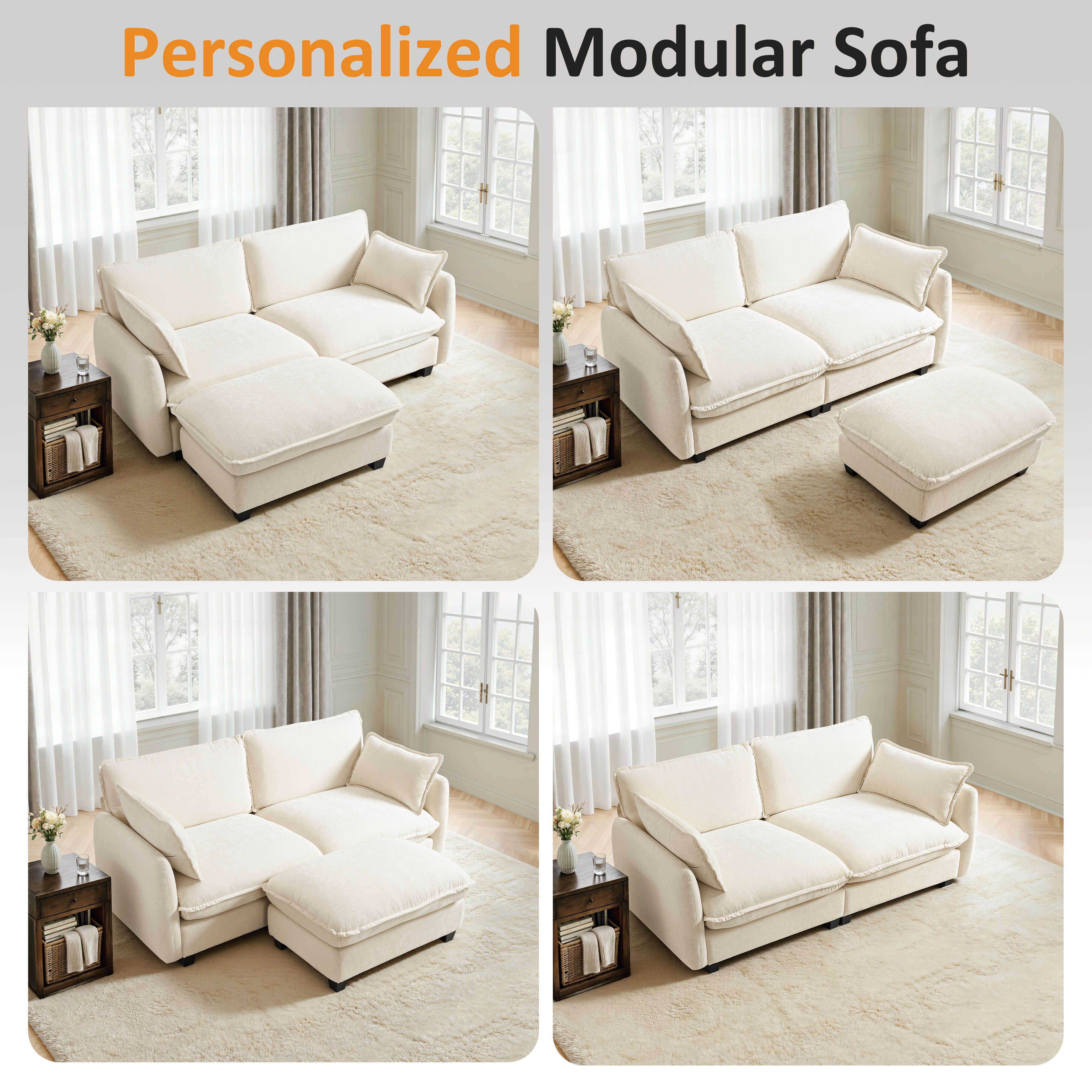 Oversized Cloud Modular Sectional Sofa, FSC Certified Sectional Couches with Ottoman for Living Room S0701