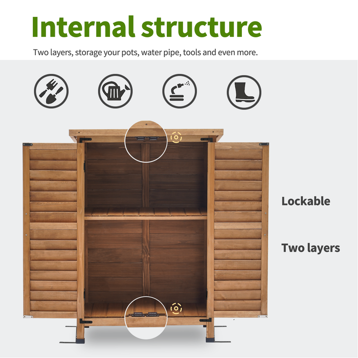 Mcombo Outdoor Wood Storage Cabinet, Small Size Garden Wooden Tool Shed with Double doors, Outside Tools Cabinet for Backyard (24.6”x 18.3”x38.2”) 6059-0985CR