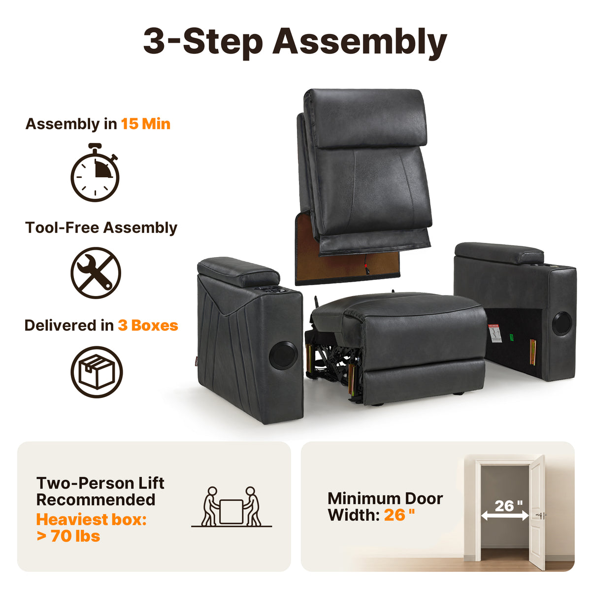 Wall Hugger Recliner Chair for RV, Theater Seating, HTS859