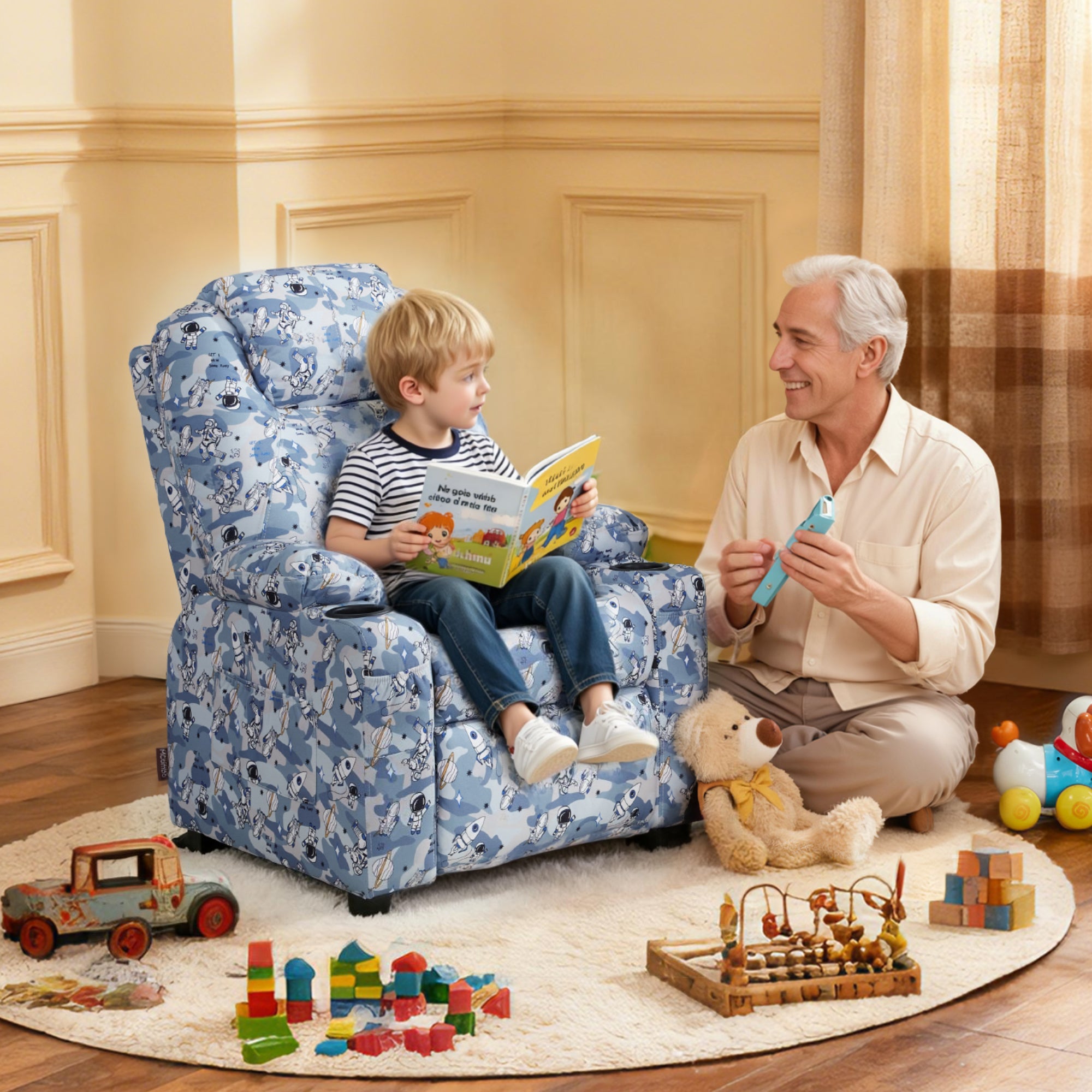 Big Kids Recliner for Ages 3+, Child Reclining Chair, Toddlers Recliner Sofa with Cup Holders 7388