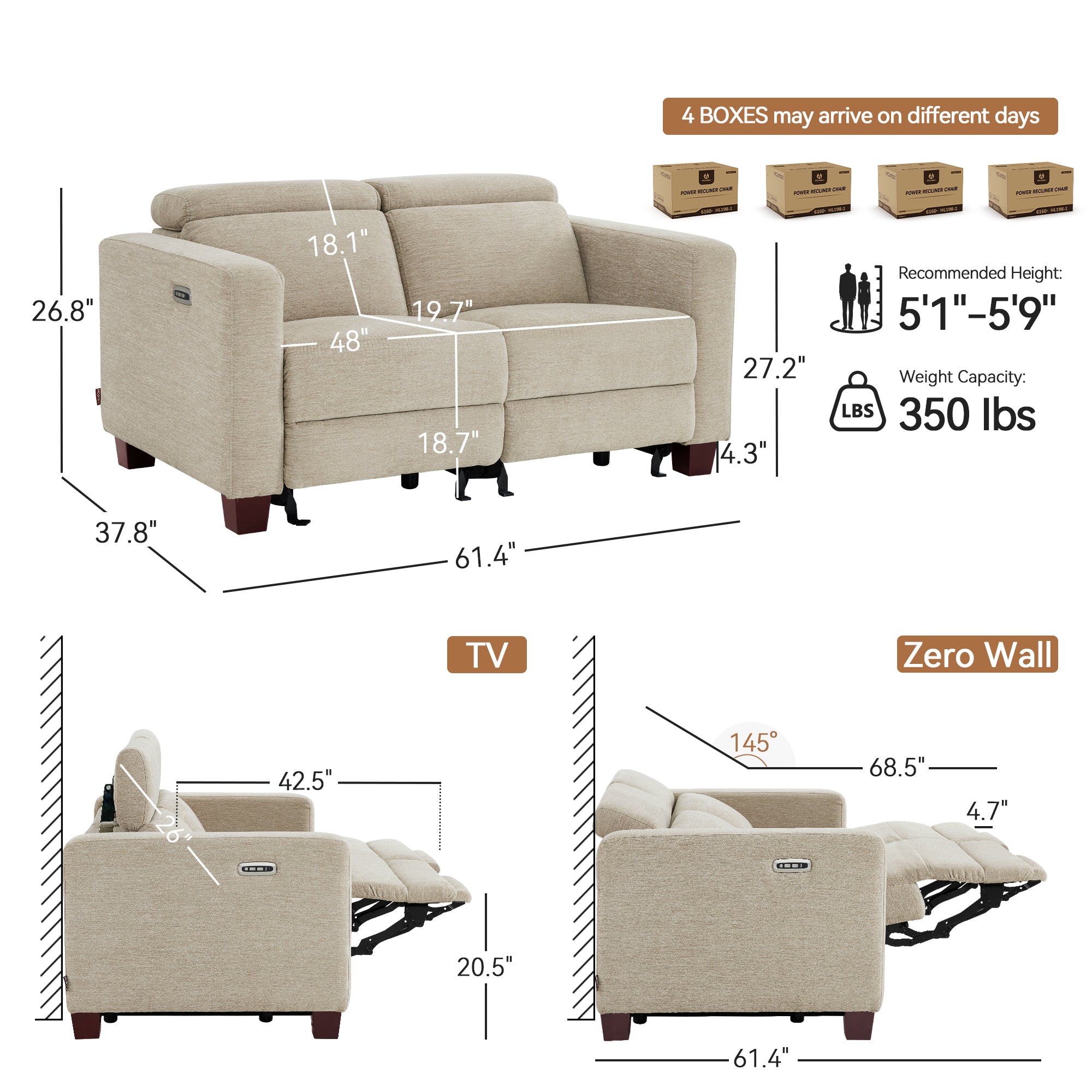 Zero Wall Power Reclining Sofa, Fabric HL198M1|HL198M3