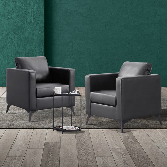 Mcombo Modern Accent Chair, Club Armchair with Metal Legs, Faux Leather Single Sofa Chairs for Living Room Bedroom Office LW654
