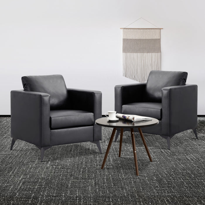 Mcombo Modern Accent Chair, Club Armchair with Metal Legs, Faux Leather Single Sofa Chairs for Living Room Bedroom Office LW654