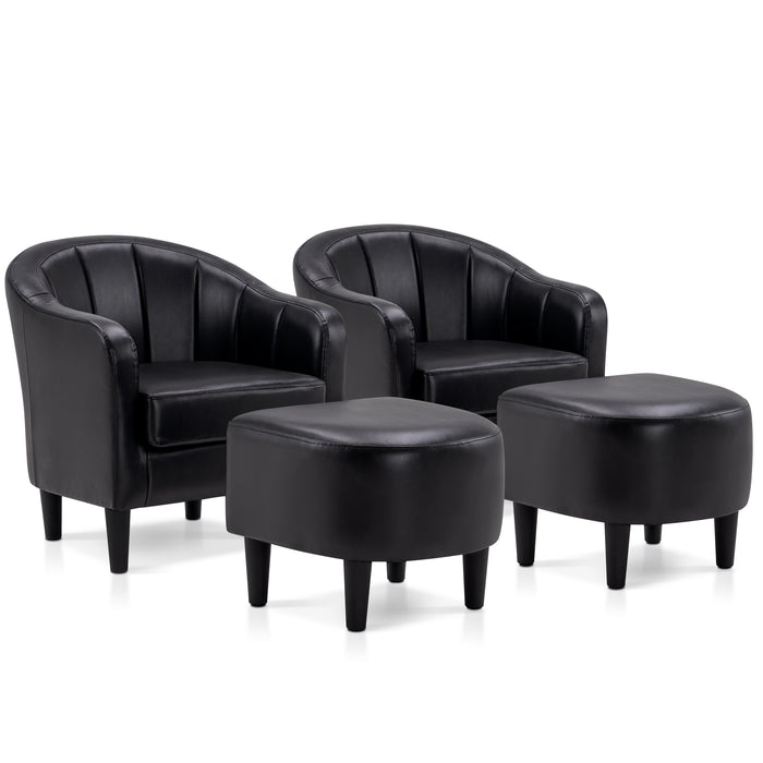 Mcombo Accent Club Chair, Barrel Chair with Ottoman, Faux Leather Arm Chair for Living Room Bedroom, Small Space 4022