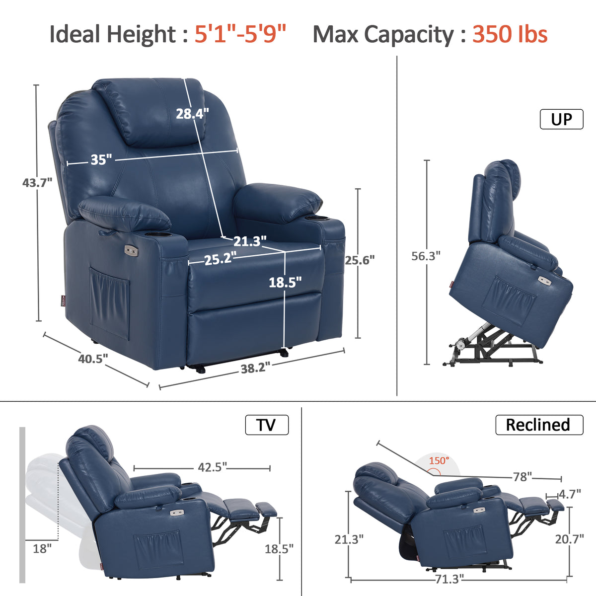 Power Lift Recliner for Elderly, Faux Leather 7040|7516|7141|R7045|R7510|R7042