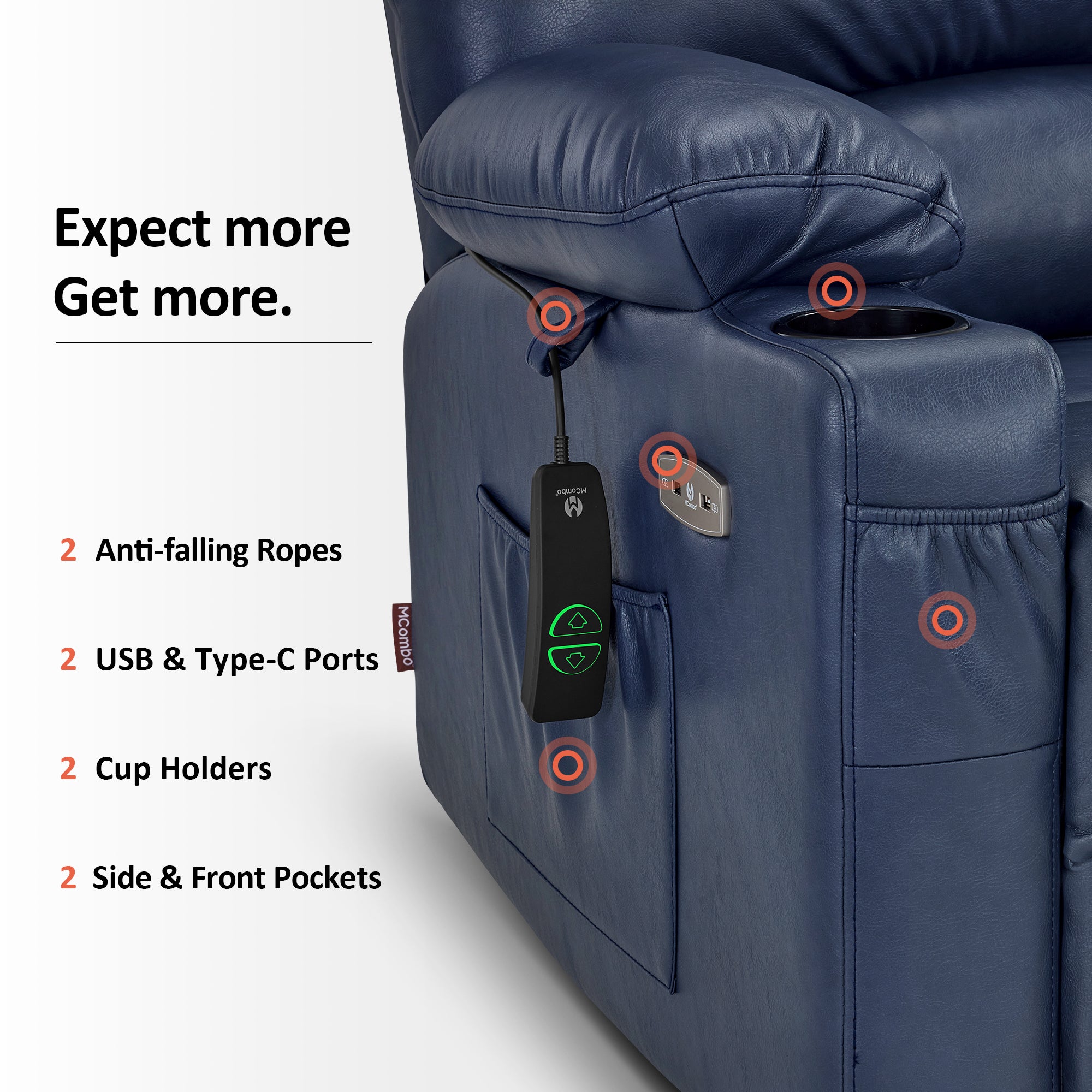 Power Lift Recliner Chair for Elderly, Massage and Heat, Faux Leather 7095|7099|R7092|R7096