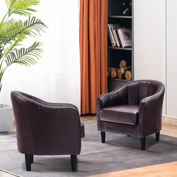 Mcombo Accent Club Chair, Barrel Chair with Ottoman, Faux Leather Arm Chair for Living Room Bedroom, Small Space 4022