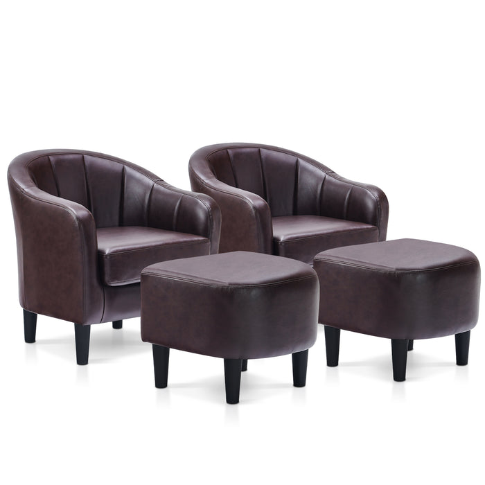 Mcombo Accent Club Chair, Barrel Chair with Ottoman, Faux Leather Arm Chair for Living Room Bedroom, Small Space 4022