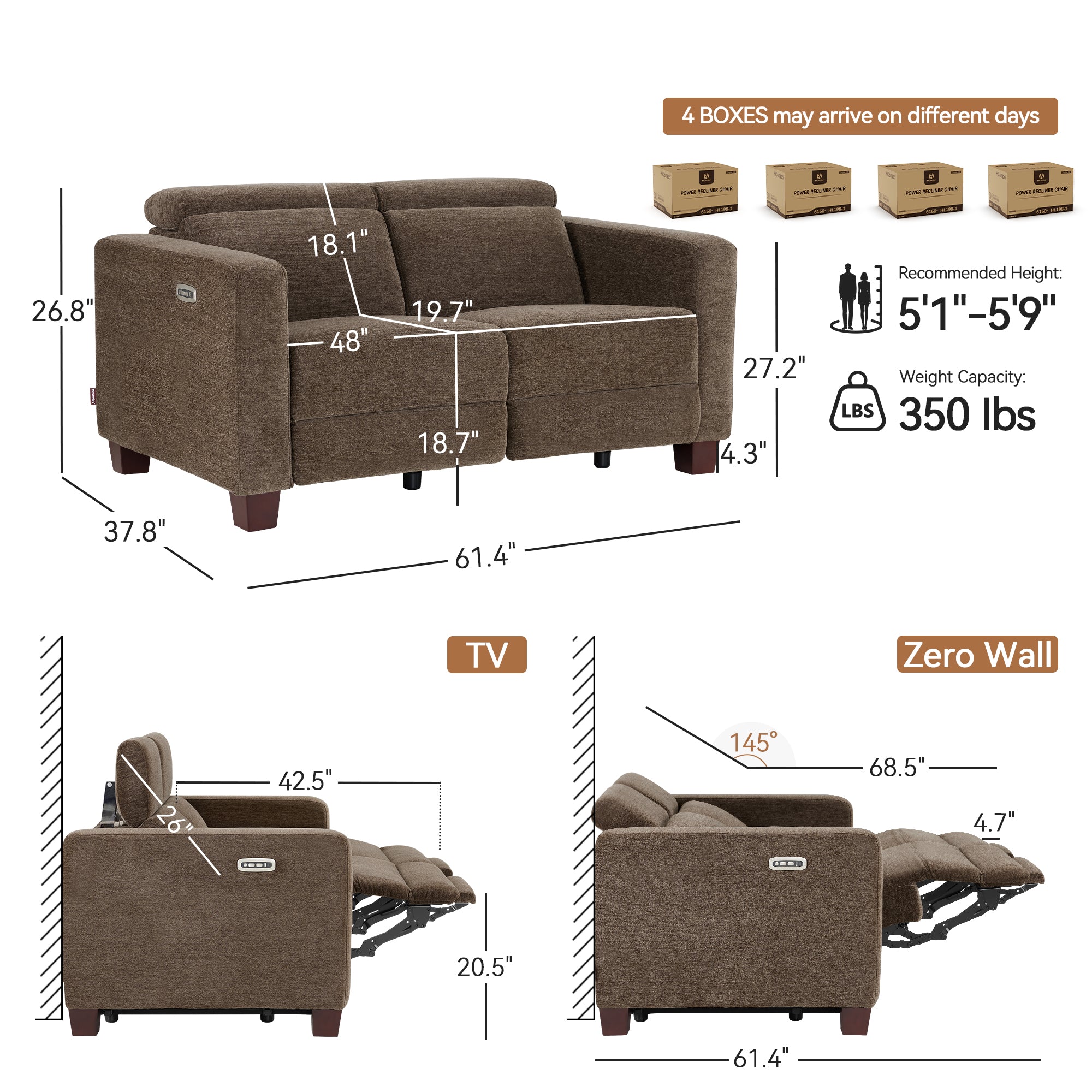 Zero Wall Power Reclining Sofa, Fabric HL198M1|HL198M3
