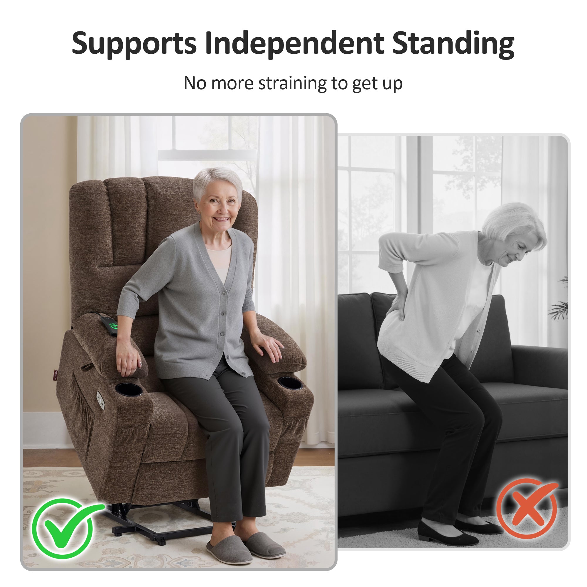 Power Lift Recliner Chair, Massage and Heat, Fabric 7095|7099|R7092|R7096
