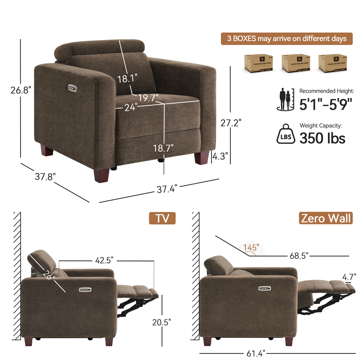 High Leg Power Recliner Chair, HL128