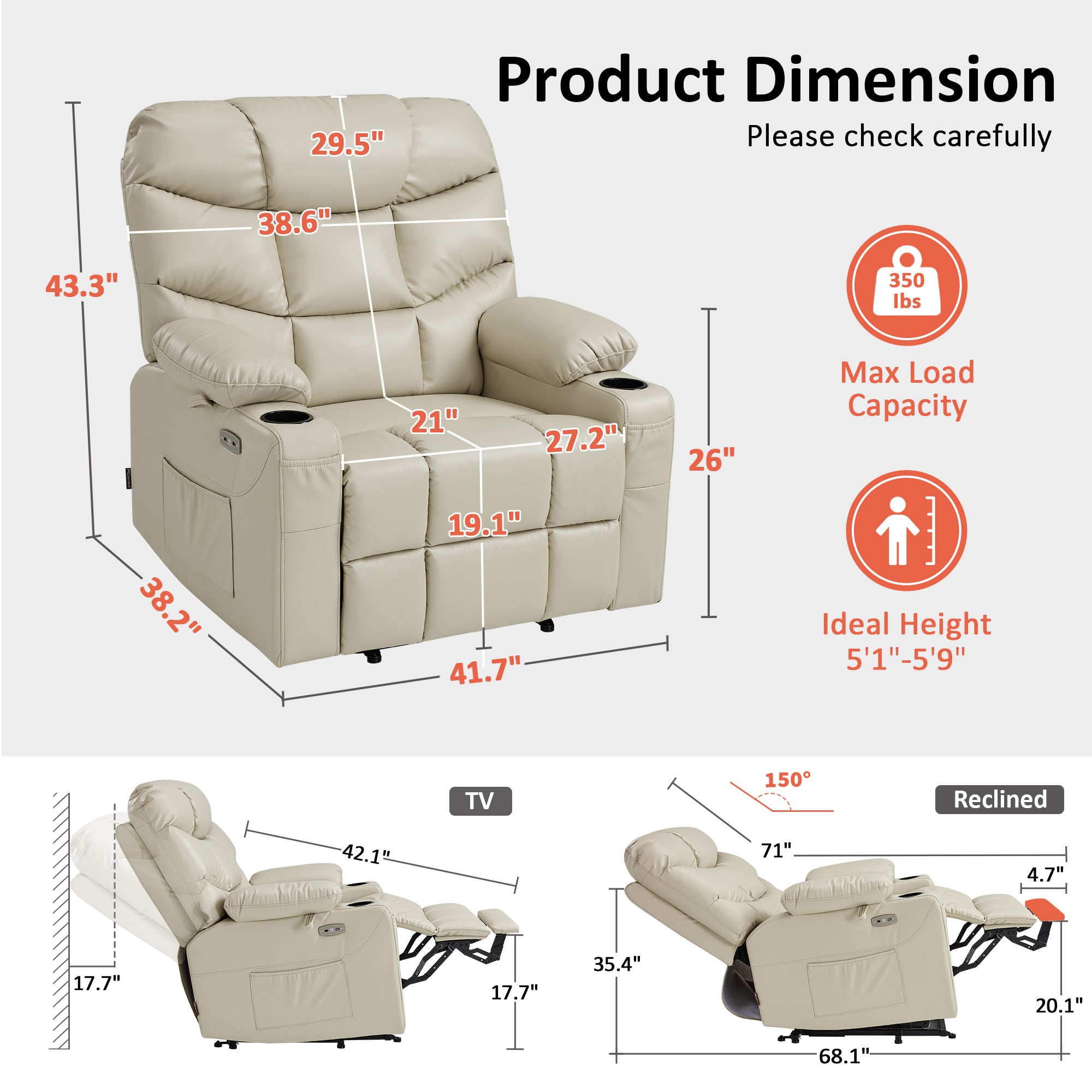 Power Lift Recliner Chair for Elderly, Faux Leather 7287|R7289