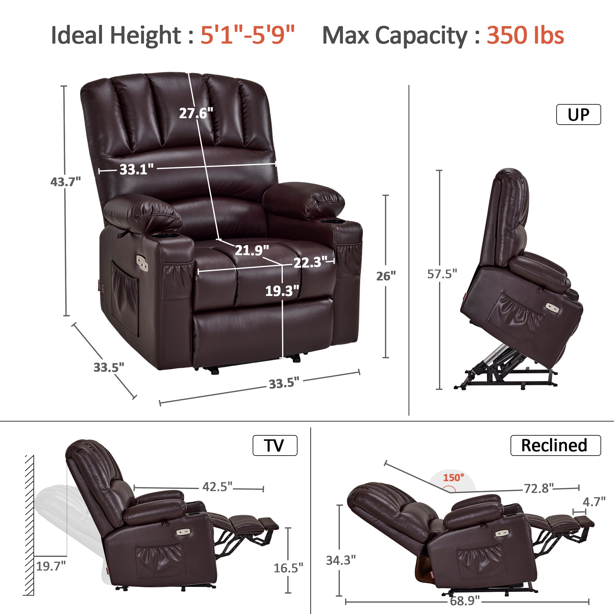 Power Lift Recliner Chair for Elderly, Massage and Heat, Faux Leather 7095|7099|R7092|R7096