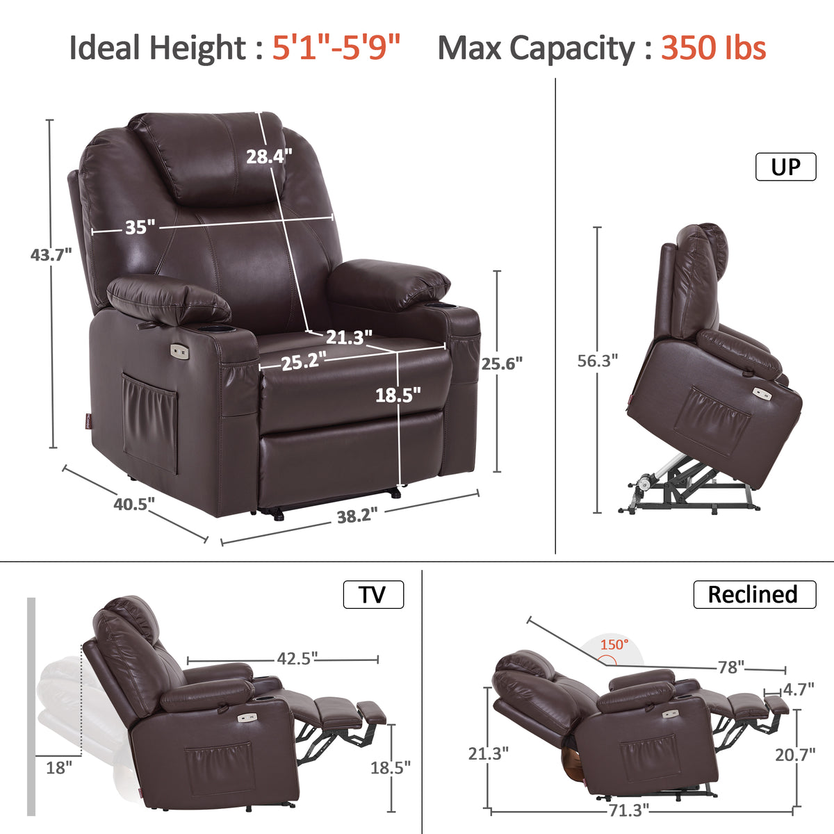 Power Lift Recliner for Elderly, Faux Leather 7040|7516|7141|R7045|R7510|R7042