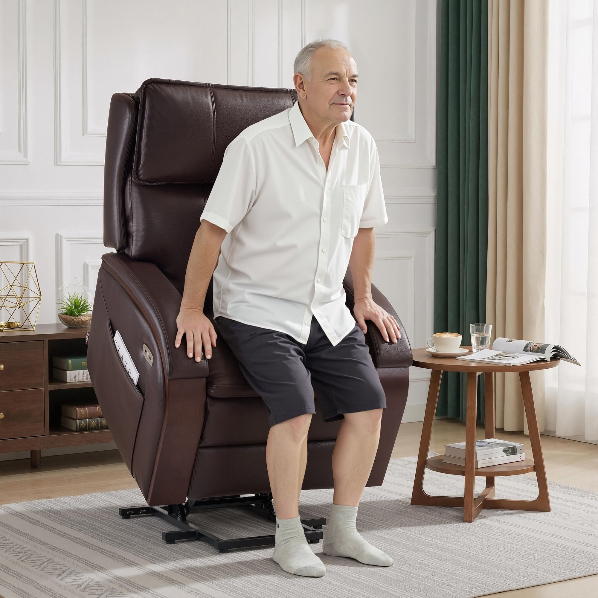 Power Lift Recliner Chair for Elderly, Massage and Heat, Faux Leather 7917
