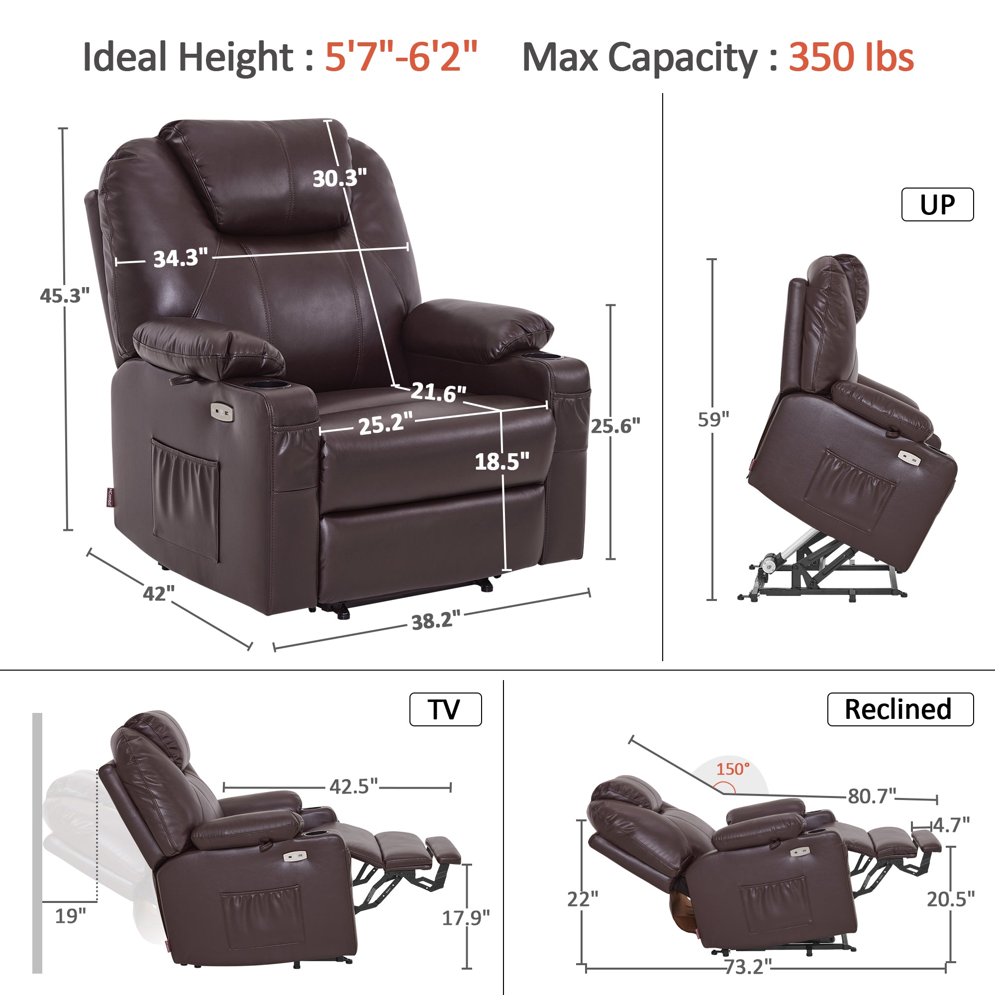 Power Lift Recliner Chair for Elderly, Massage and Heat, Faux Leather 7040|7516|7141|R7045|R7510|R7042