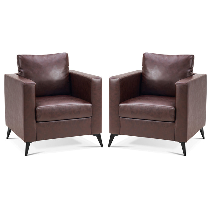 Mcombo Modern Accent Chair, Club Armchair with Metal Legs, Faux Leather Single Sofa Chairs for Living Room Bedroom Office LW654