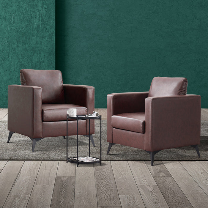 Mcombo Modern Accent Chair, Club Armchair with Metal Legs, Faux Leather Single Sofa Chairs for Living Room Bedroom Office LW654