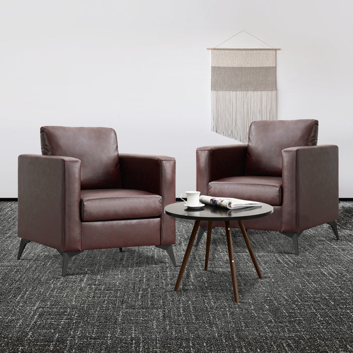 Mcombo Modern Accent Chair, Club Armchair with Metal Legs, Faux Leather Single Sofa Chairs for Living Room Bedroom Office LW654