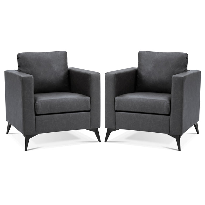 Mcombo Modern Accent Chair, Club Armchair with Metal Legs, Faux Leather Single Sofa Chairs for Living Room Bedroom Office LW654