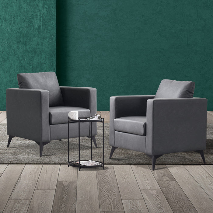 Mcombo Modern Accent Chair, Club Armchair with Metal Legs, Faux Leather Single Sofa Chairs for Living Room Bedroom Office LW654