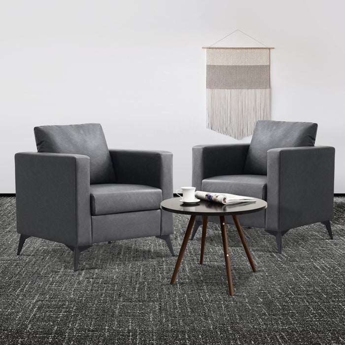 Mcombo Modern Accent Chair, Club Armchair with Metal Legs, Faux Leather Single Sofa Chairs for Living Room Bedroom Office LW654