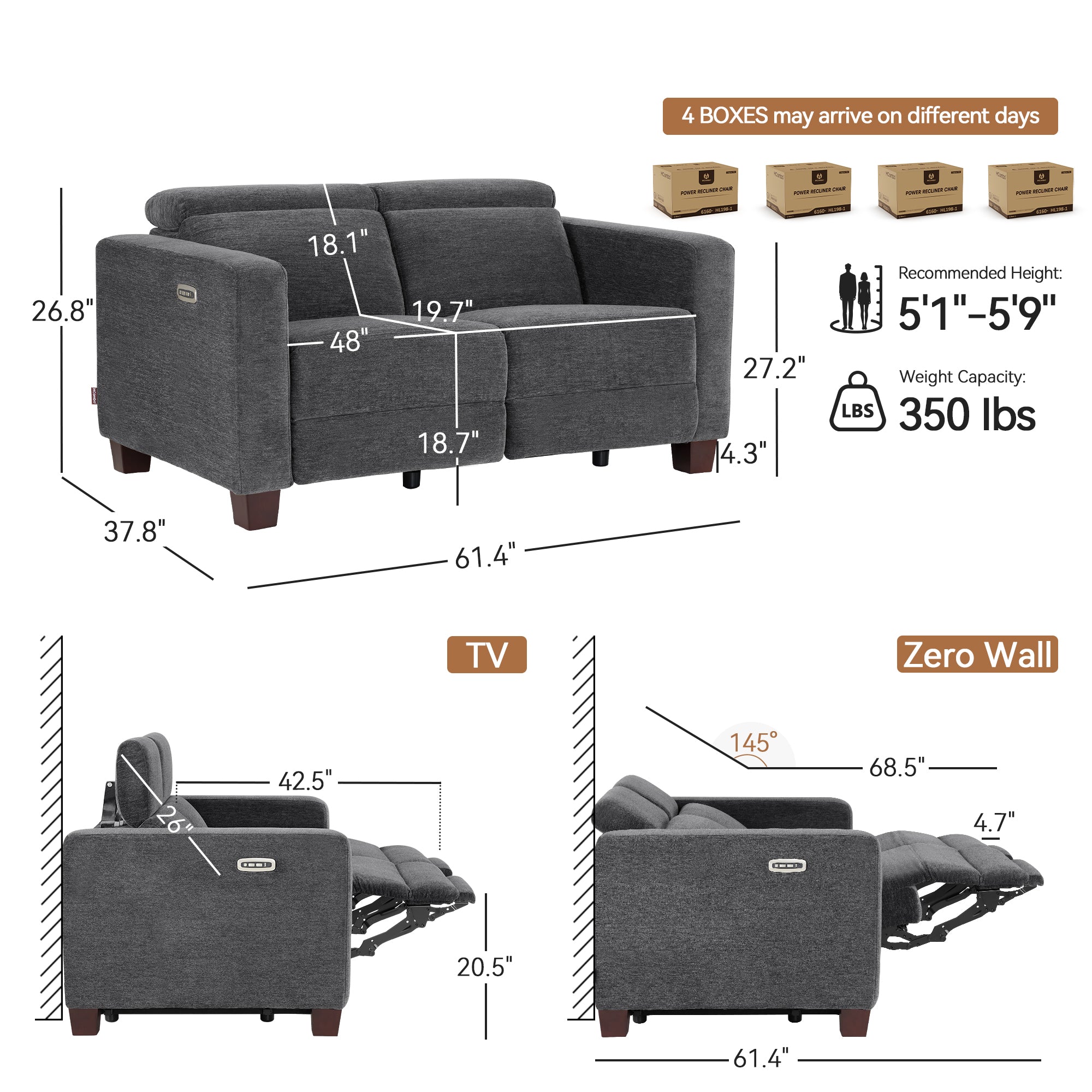 Zero Wall Power Reclining Sofa, Fabric HL198M1|HL198M3