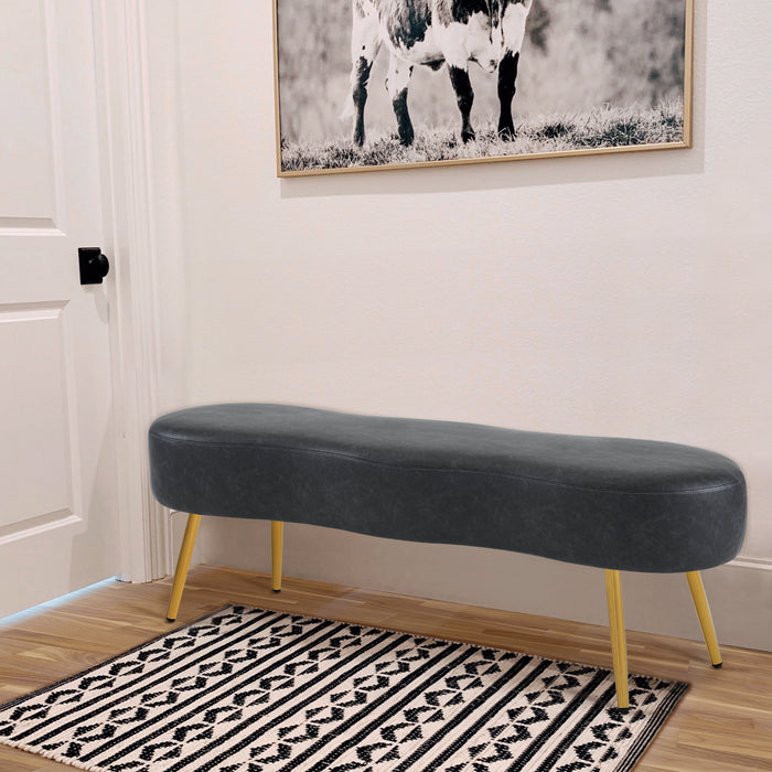 MCombo Ottoman Bench, Faux Leather Upholstered Footstool with Storage Packet, Bed End Benches Waiting Room Chairs for Living Room Entryway W725