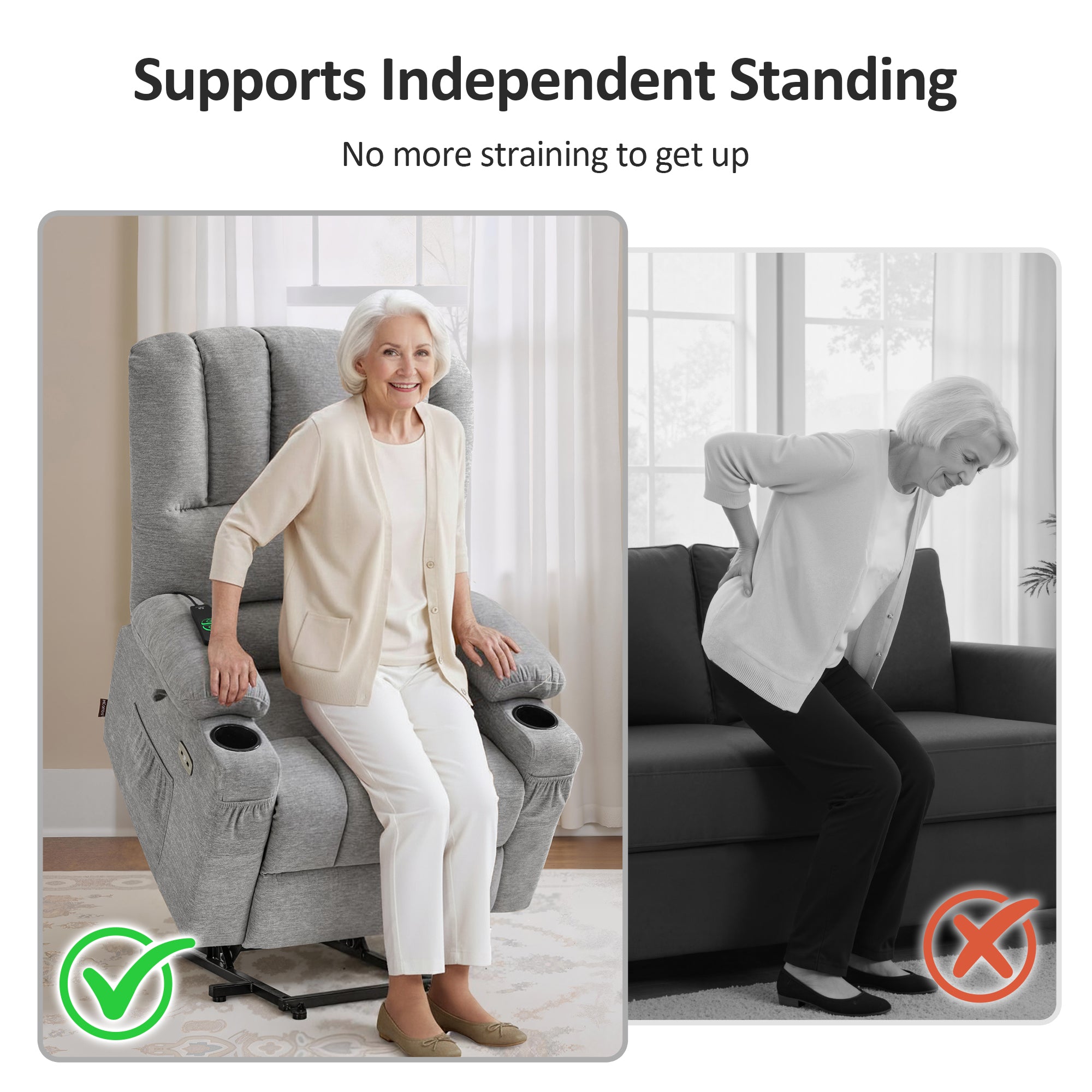Power Lift Recliner Chair, Massage and Heat, Fabric 7095|7099|R7092|R7096