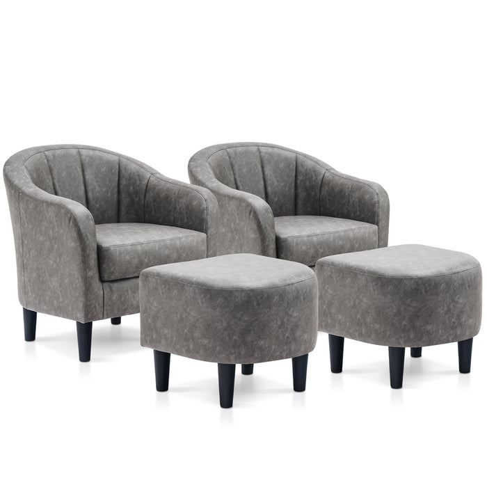 Mcombo Accent Club Chair, Barrel Chair with Ottoman, Faux Leather Arm Chair for Living Room Bedroom, Small Space 4022