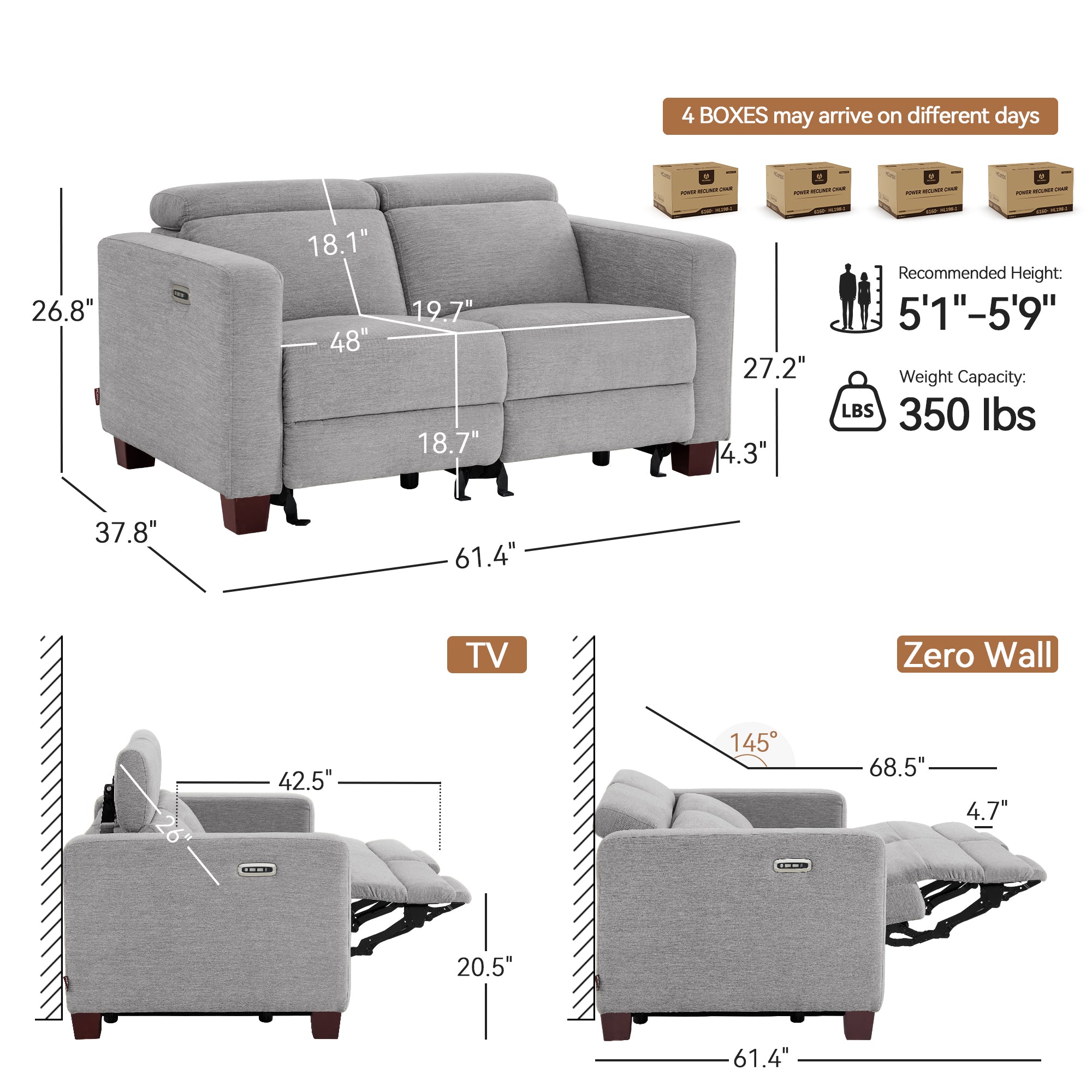 Zero Wall Power Reclining Sofa, Fabric HL198M1|HL198M3