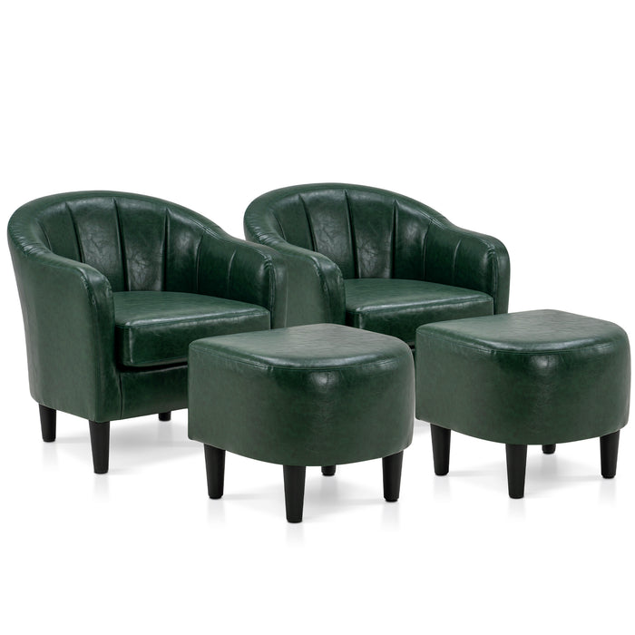 Mcombo Accent Club Chair, Barrel Chair with Ottoman, Faux Leather Arm Chair for Living Room Bedroom, Small Space 4022
