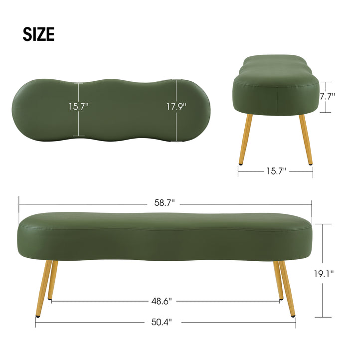 MCombo Ottoman Bench, Faux Leather Upholstered Footstool with Storage Packet, Bed End Benches Waiting Room Chairs for Living Room Entryway W725